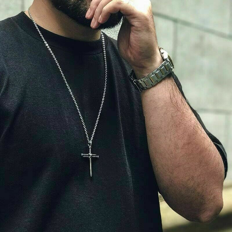 Men'S Christ Jesus Nail Rope Cross Pendant Necklace Christian Jewelry Chain 24"