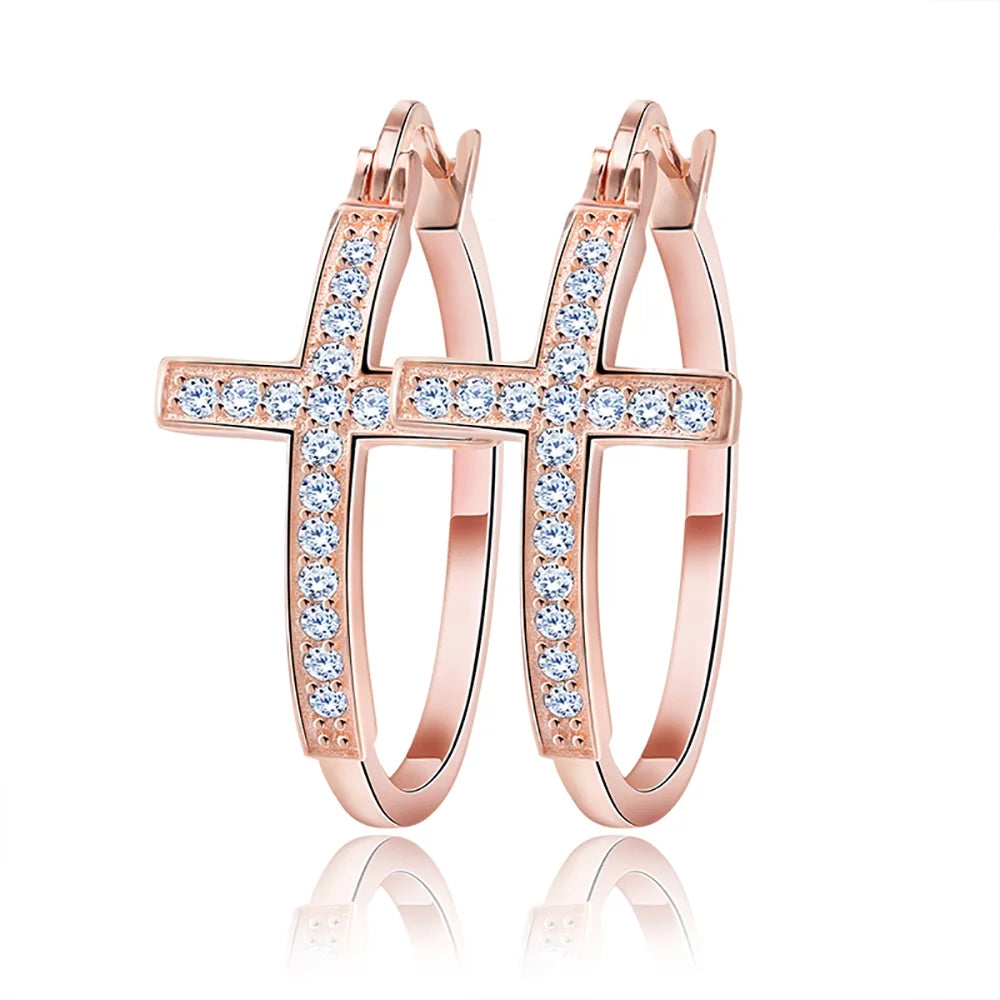 Cross Hoop Earrings for Women Cubic Zirconia