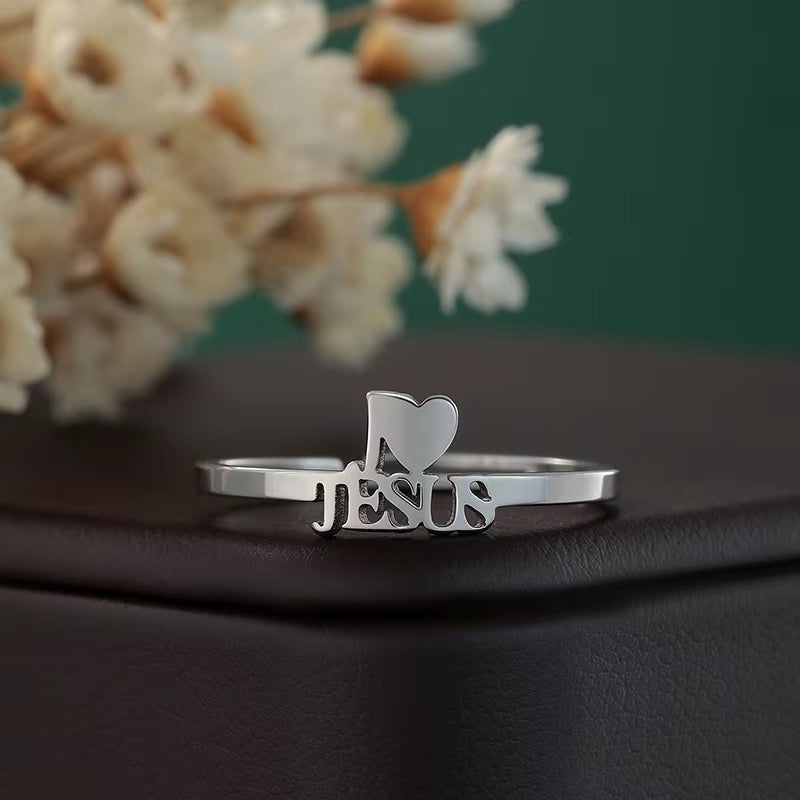 I Love Jesus Lettrt Finger Ring Women Christian Stainless Steel Jewelry Religious Open Rings Gift