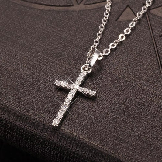 Womens Crystal Jesus Cross Pendant Necklace 