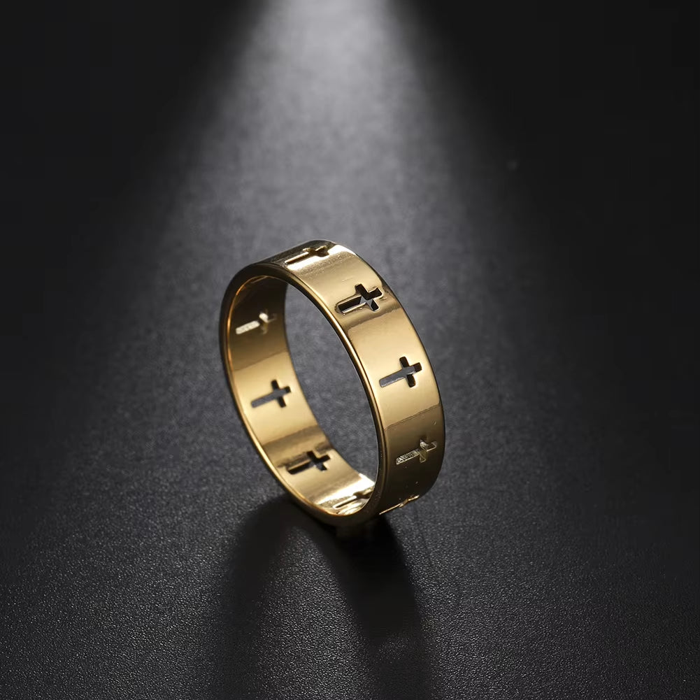 Hollow Christian Cross Ring for Men and Women