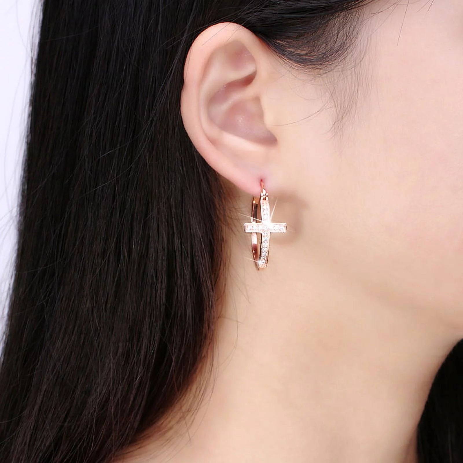 Cross Hoop Earrings for Women Cubic Zirconia