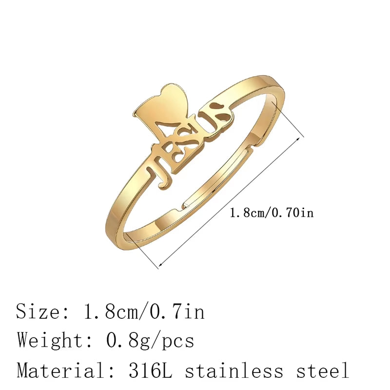 I Love Jesus Lettrt Finger Ring Women Christian Stainless Steel Jewelry Religious Open Rings Gift