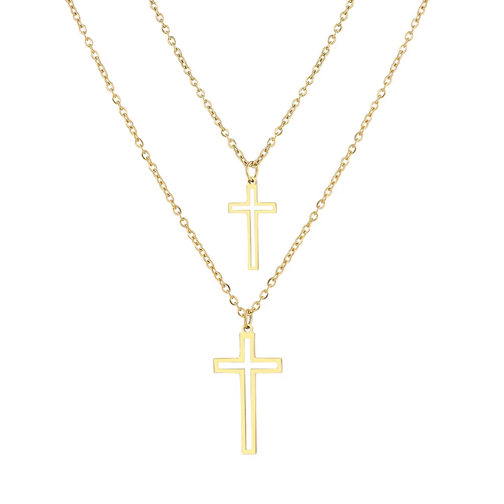 Stainless Steel Necklaces Fashion Pendant Multi-Layer Style Pierced Cross Jesus Chain Necklace for Women Jewelry 