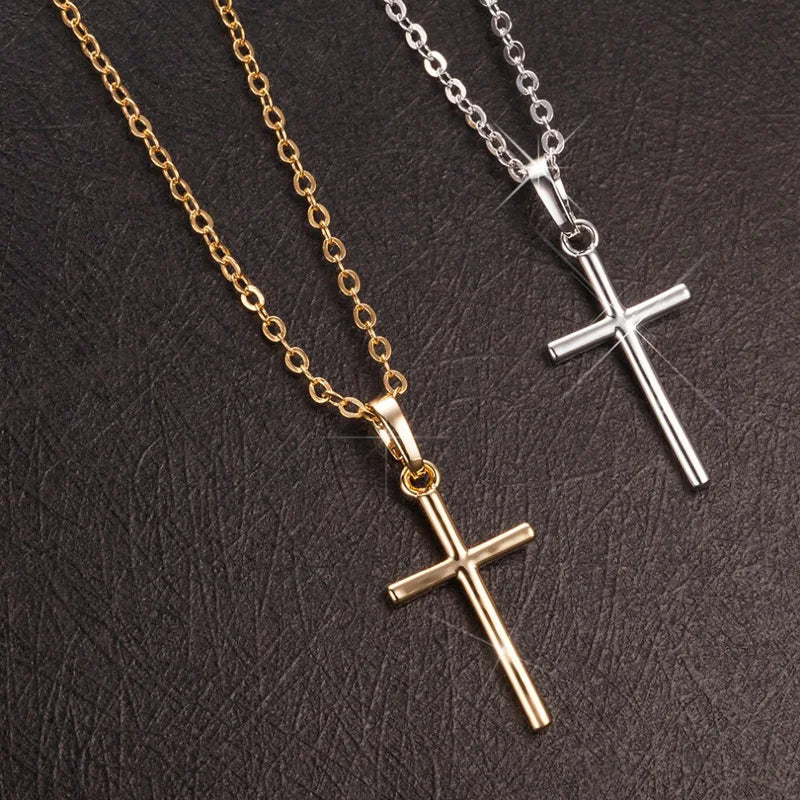 Womens Crystal Jesus Cross Pendant Necklace 