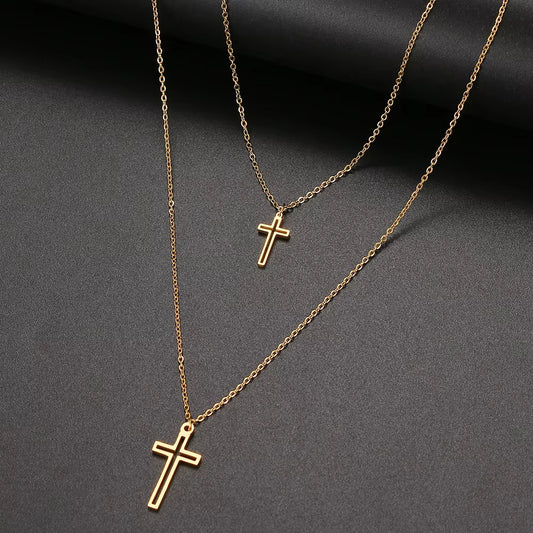 Stainless Steel Necklaces Fashion Pendant Multi-Layer Style Pierced Cross Jesus Chain Necklace for Women Jewelry 