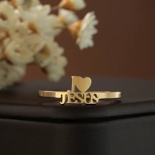 I Love Jesus Lettrt Finger Ring Women Christian Stainless Steel Jewelry Religious Open Rings Gift