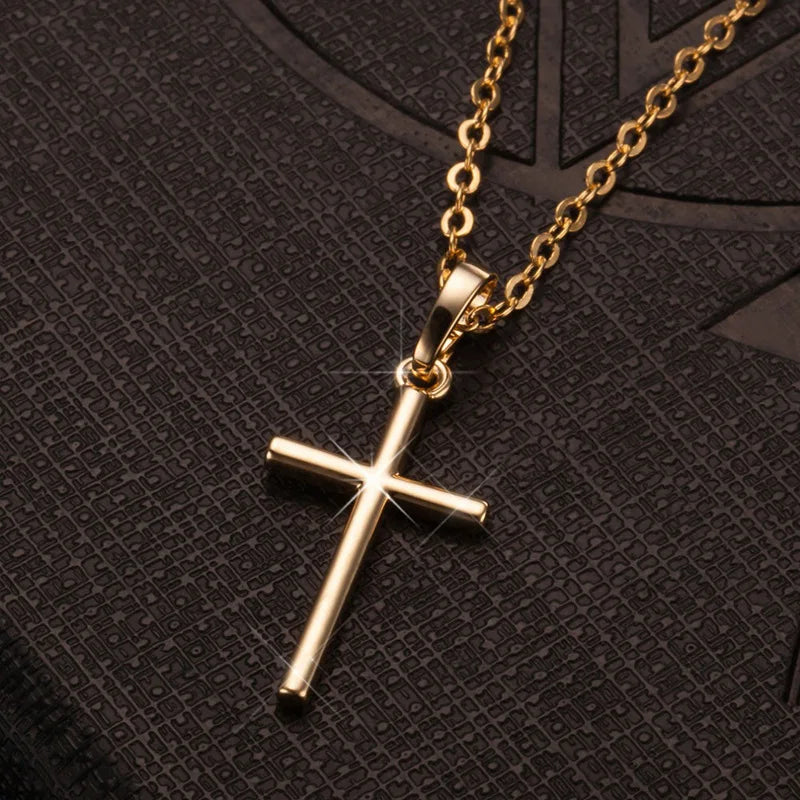 Womens Crystal Jesus Cross Pendant Necklace 