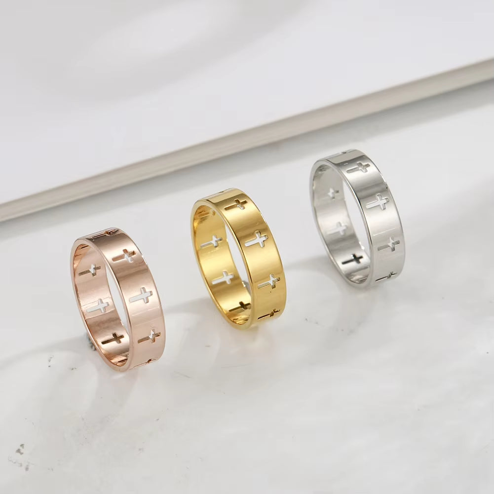 Hollow Christian Cross Ring for Men and Women